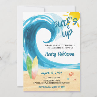 Surf's Up Surfer Beach zum Geburtstag Einladung
