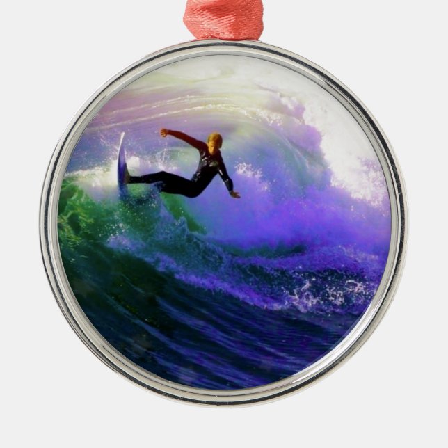 SURFS UP Surfer Surfen eine Welle fangen Ornament Aus Metall (Vorne)