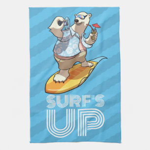 Surf's Up Surfpolar Bär mit Cocktail Cartoon Geschirrtuch