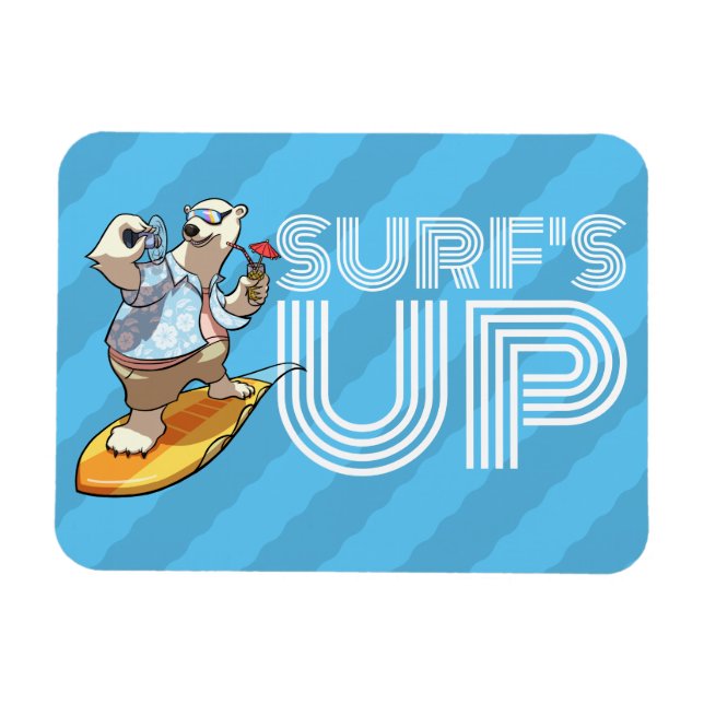 Surf's Up Surfpolar Bär mit Cocktail Cartoon Magnet (Horizontal)