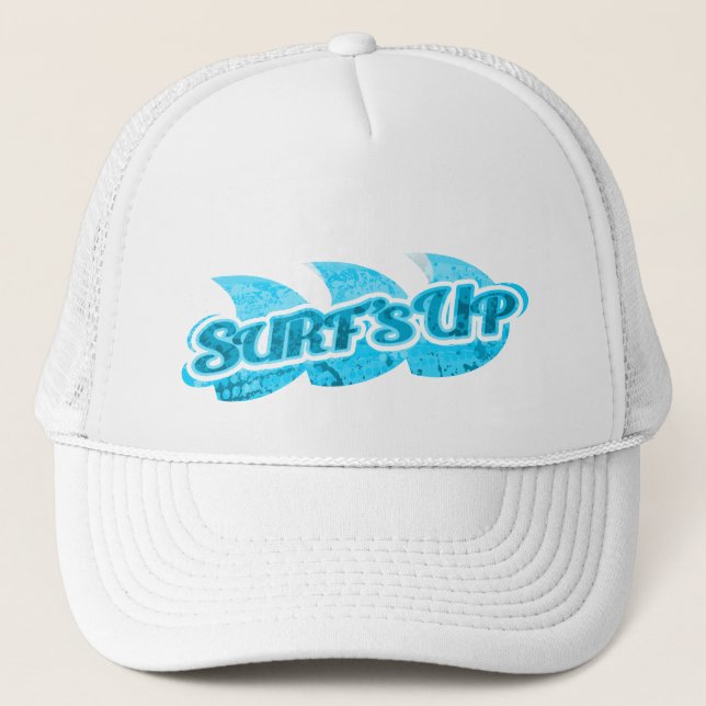 "Surf's Up" Tiefblaues Meer & Weiß Truckerkappe (Vorderseite)