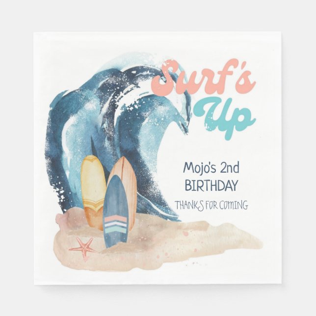 Surf's Up | Tropical Beach Surfing Kids Birthday  Serviette (Vorderseite)