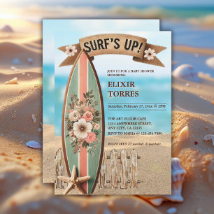 Surf's Up Vintag Floral Baby Dusche Einladung