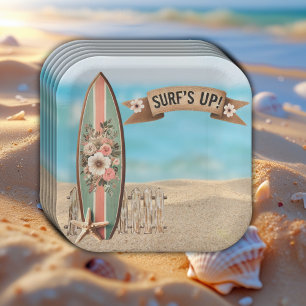 Surf's Up Vintag Floral Baby Dusche Pappteller