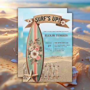 Surfs Up Vintage Floral Baby Shower Einladung