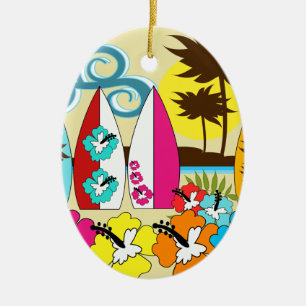 Surfshop Surfen Ocean Beach Surfbretter Palme Tree Keramikornament