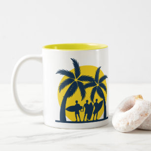 Surfsonne und Palmen cool Surfen Zweifarbige Tasse