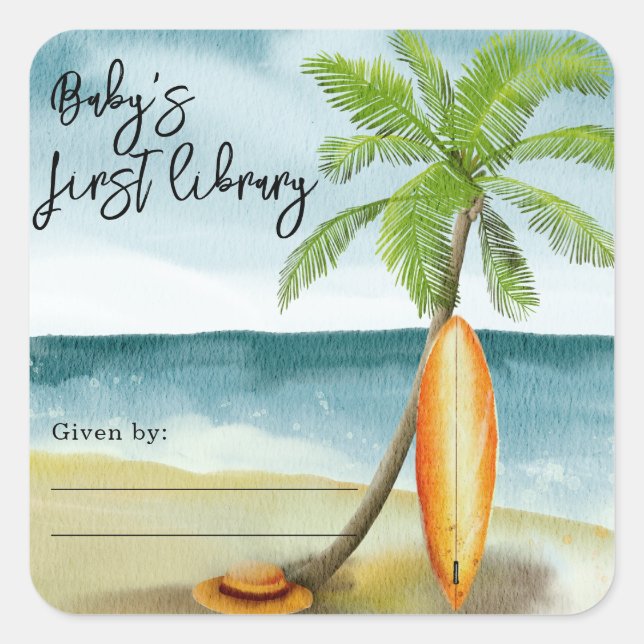 Surfstrand - die erste Bibliothek des Babys Quadratischer Aufkleber (Vorderseite)