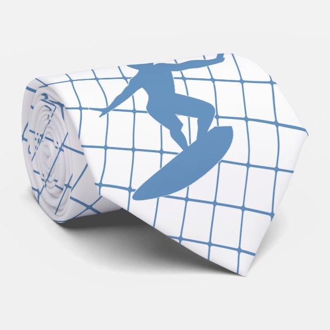 Surfsurfboard auf Blue Karo Necktie Krawatte (Gerollt)