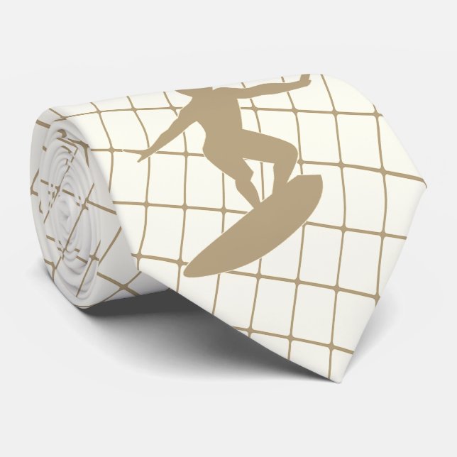 Surfsurfbrett auf Tan Karo Necktie Krawatte (Gerollt)