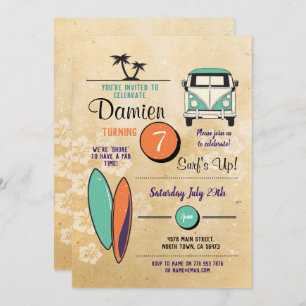 Surft hoch! Surfen Geburtstagsparty Invite Beach P Einladung