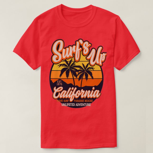 Surft unbegrenzte Abenteuer Kalifornien T-Shirt (Design vorne)