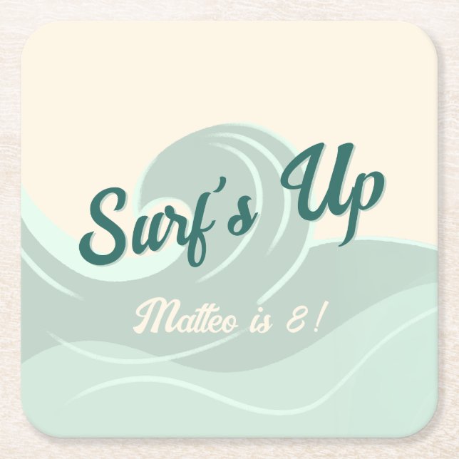 Surfthema Kindergeburtstag Papier Untersetzer (Vorderseite)
