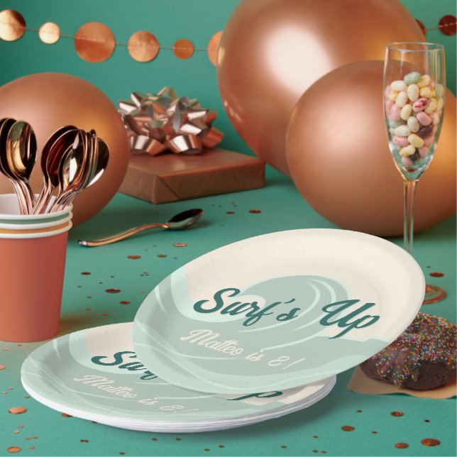 Surfthema Kindergeburtstag Runde Pappteller (Multi)