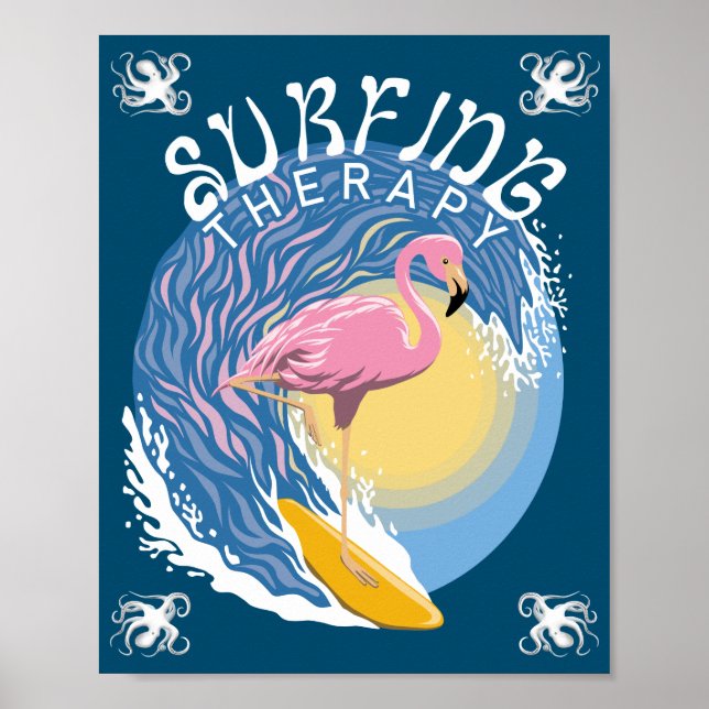 Surftherapie - Sommer Flamingo Poster (Vorne)