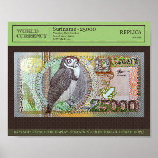 Surinam 25.000 Gulden Banknote Replik 10x8 Foto Poster