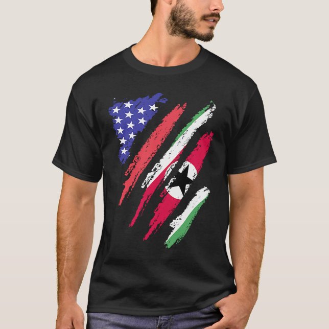 Suriname American Patriot Grown Heart Flag Streife T-Shirt (Vorderseite)