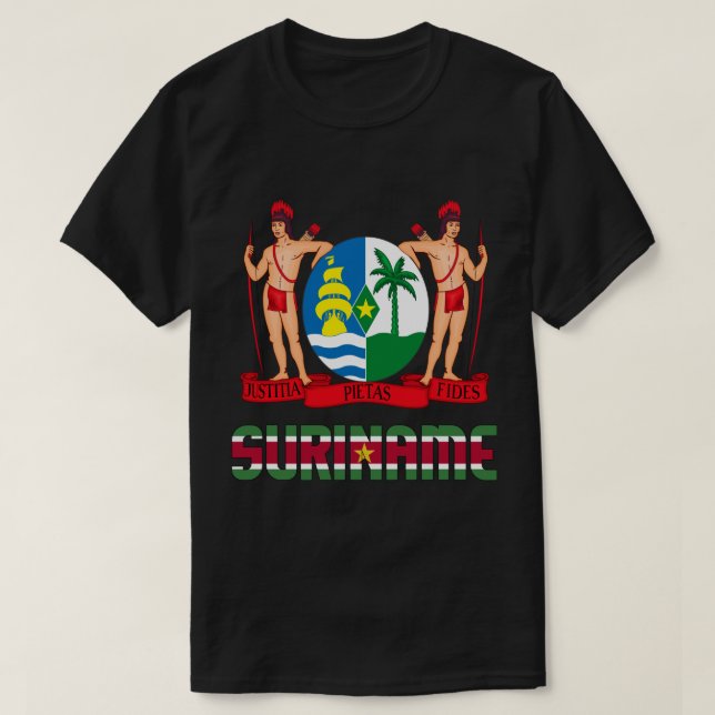 Suriname Flag und Coat of Arms Patriotic T-Shirt (Design vorne)