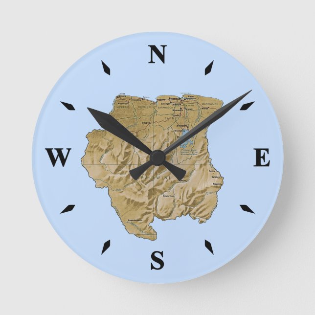 Suriname Map Clock Runde Wanduhr (Vorderseite)