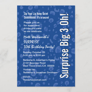 SURPRISE 30. Geburtstag Modernes Blue White Confet Einladung