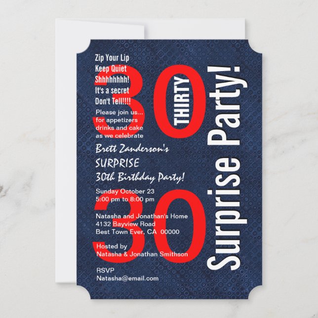 SURPRISE 30. Geburtstag Modernes Royal Blue R601A Einladung (Vorderseite)