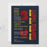 SURPRISE 30. Modern Birthday Red Gold Blue W610 Einladung<br><div class="desc">Dieses moderne Design in Rot, Gold und Blau ist eine elegante und trendige Art, Ihre Gäste zu einem SURPRISE 30. Geburtstag Party einzuladen. Alle Texte sind vollkommen anpassbar. Sie können die Textfarbe für ein anderes Aussehen ändern. Ich empfehle Ihnen das eisgeduftete Metallpapier, das Ihren Einladungen einen festlichen Schimmer und Glanz...</div>