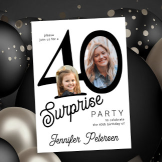 Surprise 40 modern 2 photo 40th birthday einladung