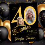 Surprise 40 modern 2 photo 40th birthday  einladung<br><div class="desc">Trendy bold typography women's 40th birthday surprise party invitation with 2 photos and modern gold black design in retro style script. Easy to personalize with your text and pictures.     Digital download available, </div>