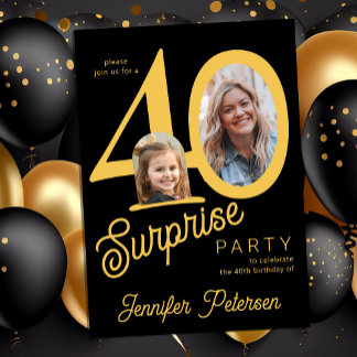 Surprise 40 modern 2 photo 40th birthday einladung