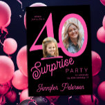 Surprise 40 modern 2 photo 40th birthday  einladung<br><div class="desc">Trendy bold typography women's 40th birthday surprise party invitation with 2 photos and modern black and pink design in retro style script. Easy to personalize with your text and pictures.     Digital download available, </div>