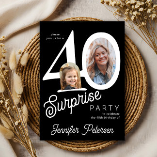 Surprise 40 modern 2 photo 40th birthday einladung