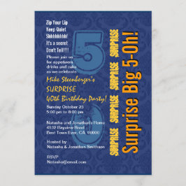 SURPRISE 50. Modern Birthday Blue and Gold R432 Einladung