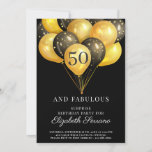 Surprise 50th Birthday Black And Gold Invitation Einladung<br><div class="desc">Black and gold balloons And confetti 50th birthday party invite. Bold black and gold style design with modern white script typeface. Customize for any age. 30,  40,  60,  70,  80,  and over.</div>