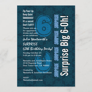 SURPRISE 60. Modern Birthday Blue Stars und White Einladung