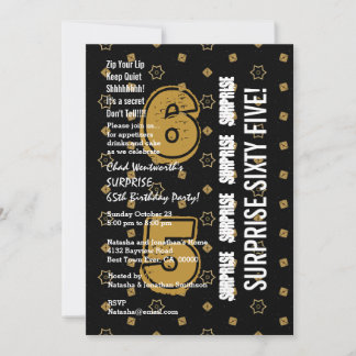 SURPRISE 65th Modern Birthday Gold und Black W199B Einladung
