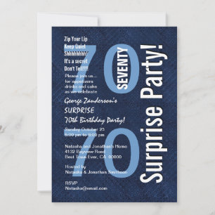 SURPRISE 70. Geburtstag Modernes Royal Blue R604 Einladung