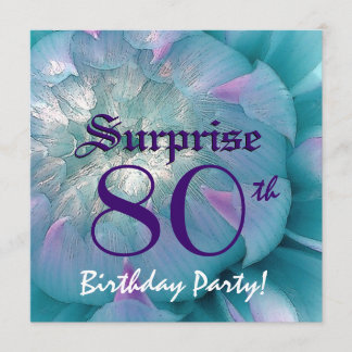 SURPRISE 80. Geburtstag Blau und Lila Dahlia W078 Einladung