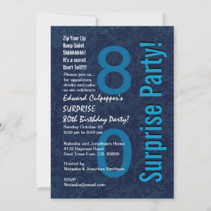 SURPRISE 80. Geburtstag Moderne Hues of Blue W036 Einladung