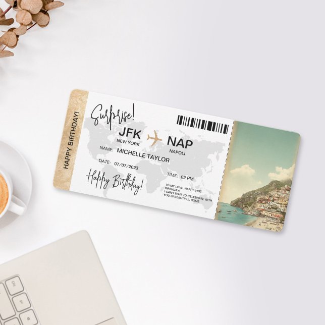 Surprise Birthday Boarding Pass Trip Ticket Einladung (SURPRISE BIRTHDAY TRIP POSITANO ITALY)