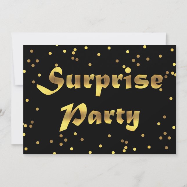 Surprise Birthday Faux Gold Foil Confetti Black Einladung (Vorderseite)