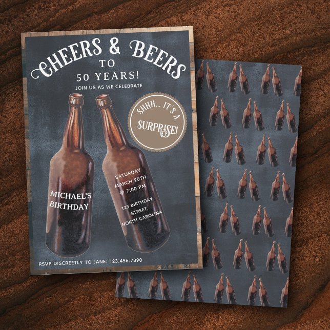 Surprise Cheers and Beers 50th Birthday Einladung (Surprise Cheers and Beers 50th Birthday Invitation)
