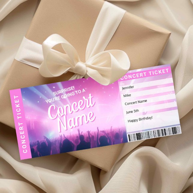 Surprise Concert Gift Ticket Music Reveal Card Einladung (Surprise Concert Ticket Printable )