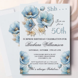SURPRISE Elegant Blue Floral 50th Birthday Einladung