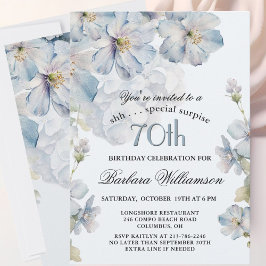 SURPRISE Elegant Blue Floral 70th Birthday  Einladung