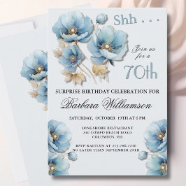 SURPRISE Elegant Blue Floral 70th Birthday Einladung