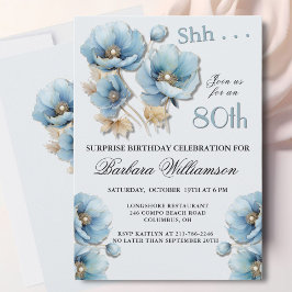 SURPRISE Elegant Blue Floral 80th Birthday Einladung