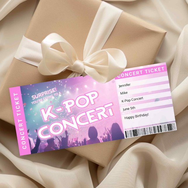 Surprise K-Pop Concert Ticket Fan Gift Reveal Card Einladung (Surprise K-Pop Concert Ticket Printable)