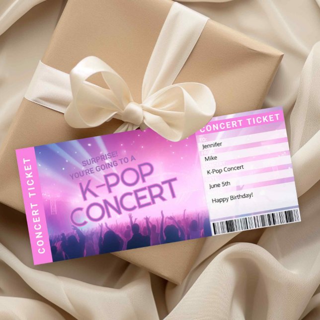 Surprise K-Pop Fan Gift Concert Ticket Reveal Card Einladung (Surprise K-Pop Concert Ticket Printable | K-Pop Gift Reveal Boarding Pass | Fan Gift for Teen or Fri)
