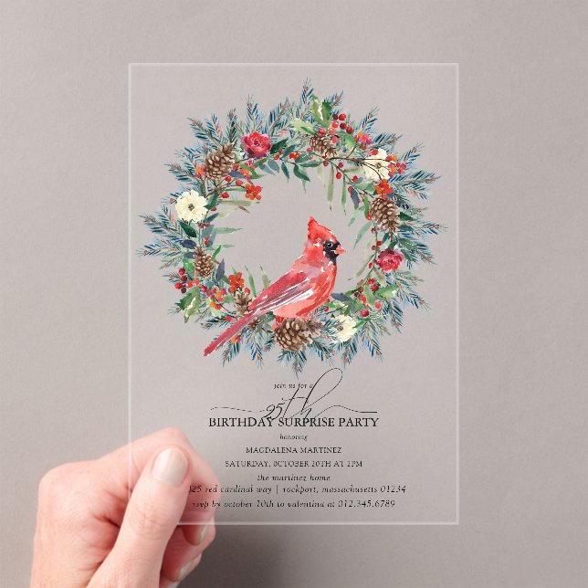 SURPRISE PARTY 25th Birthday Cardinal Wreath Acryleinladungen (Insitu (Handheld))