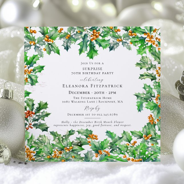SURPRISE PARTY 70th Birthday December Birth Flower Einladung (Von Creator hochgeladen)